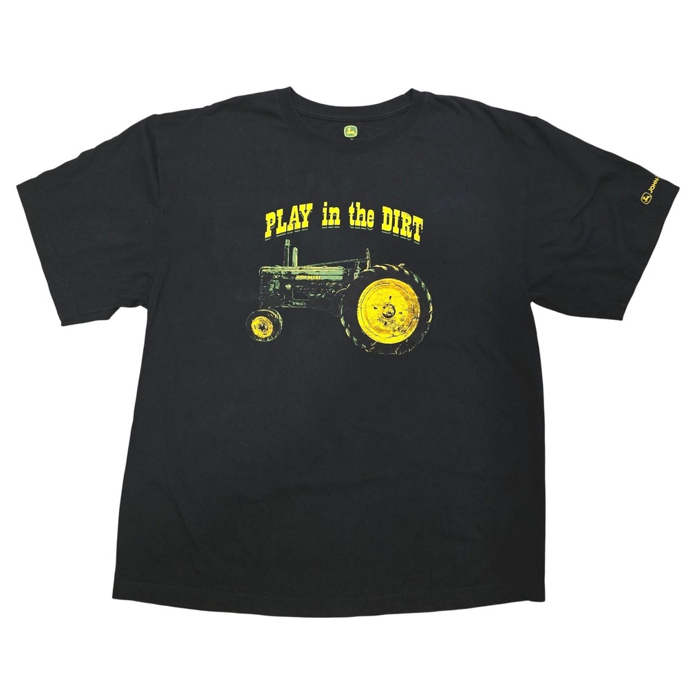 John Deere Play In The Dirt Tractor T Shirt Mens XXL Black Farm Graphic Tee